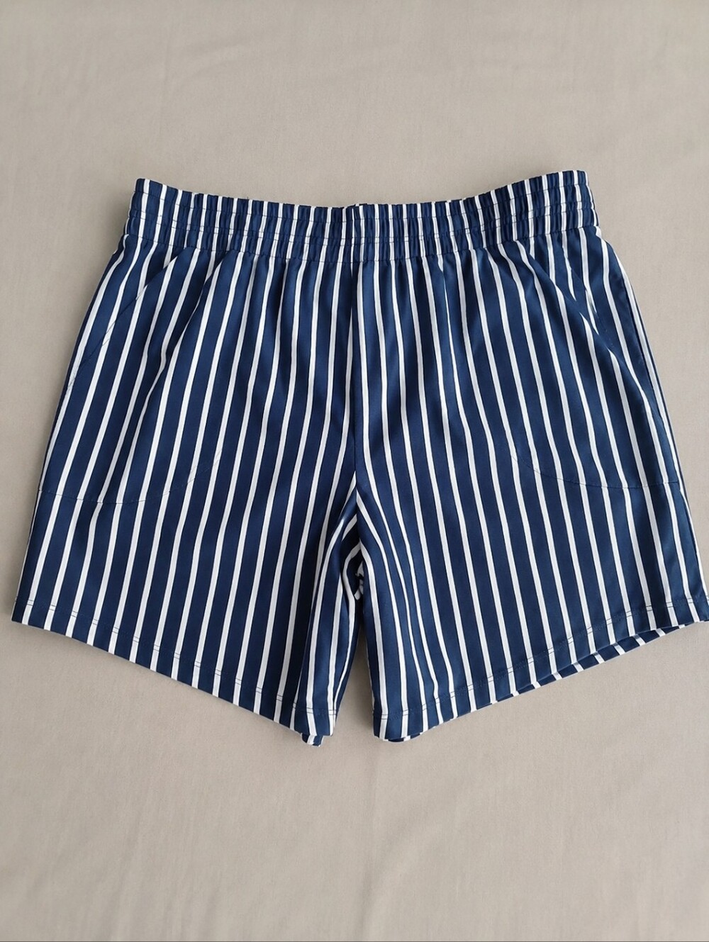 AnyBody Blue & White Striped Pull-On Shorts Women's Small Elastic Waist Pockets